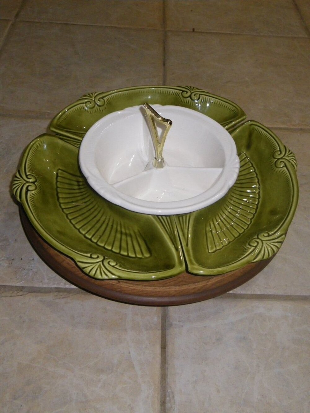 California Pottery Limited Edition Hors d'oeuvre 5 pc Set w/ Wooden Lazy Susan